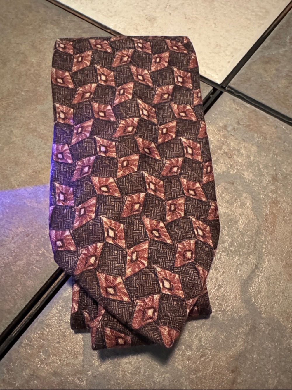 Bugatti. 100% Italian Silk Necktie. Brown and Orange diamond pattern on …